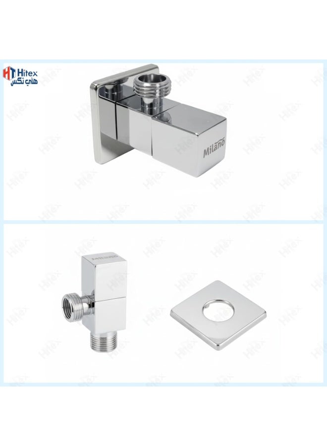 هيتكس صمام ميلانو ذو الزاوية المربعة - جسم نحاسي فاخر، طلاء كروم - تصميم إيطالي، مدخل 1/2 بوصة × مخرج 1/2 بوصة - صمام إيقاف أنيق للحمام والمطبخ، متين ومقاوم للصدأ (2) - Image 2